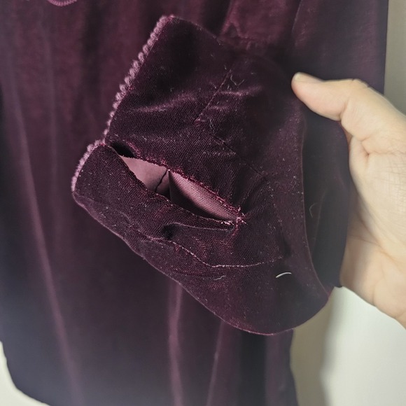 Soft‎ Surroundings L Purple Velvet Peasant Top Embroidered Buttons Long Sleeve - Picture 5 of 7